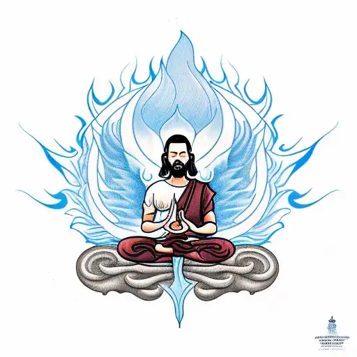 A Person In A Meditation Pose With A Book In Their Hands Surrounded By Flames In Prison