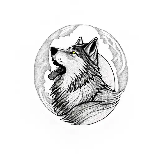 A Wolf Howling At A Full Moon In A Nordic Rune Circle