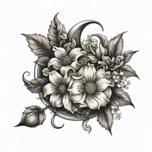 Crescent Moon On Flowers