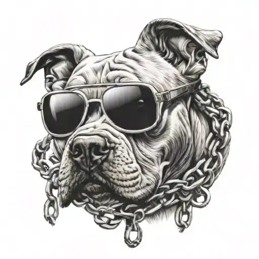 A Pitbull With Sunglasses And Chain On