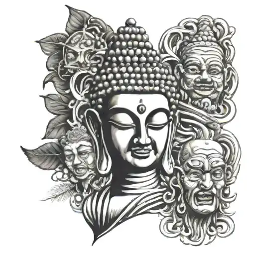 Hindu Buddha With Half Faced Horror Movie Villains
