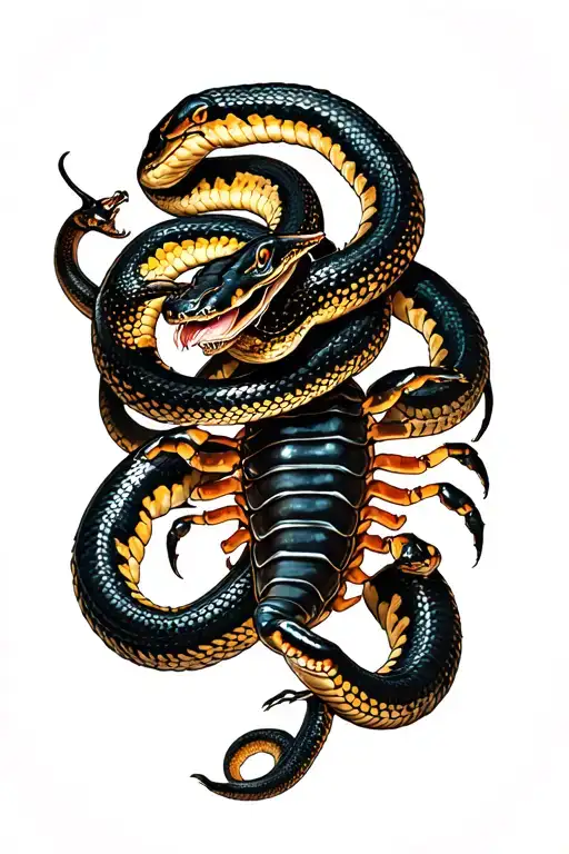 Three Snake That Attacks A Scorpion That Is Not Done