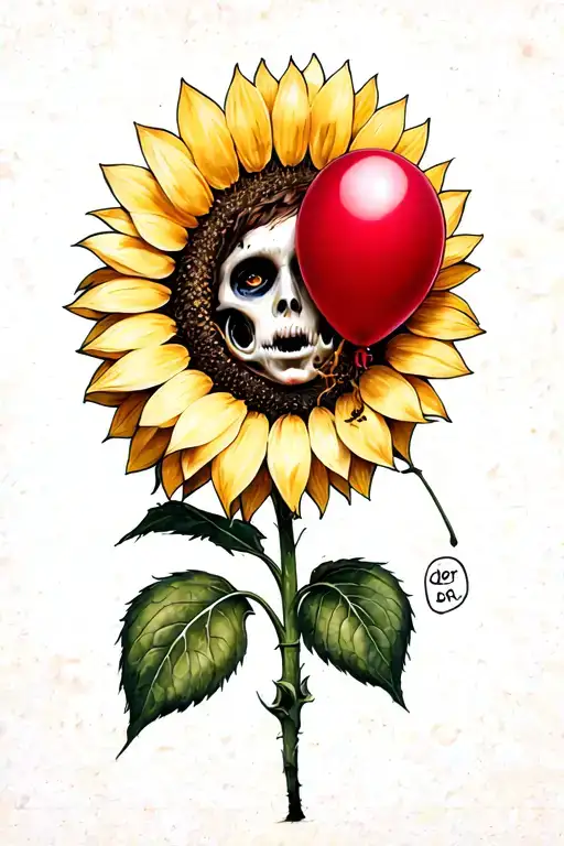 Creepy Sunflower With Face Holding A Red Balloon