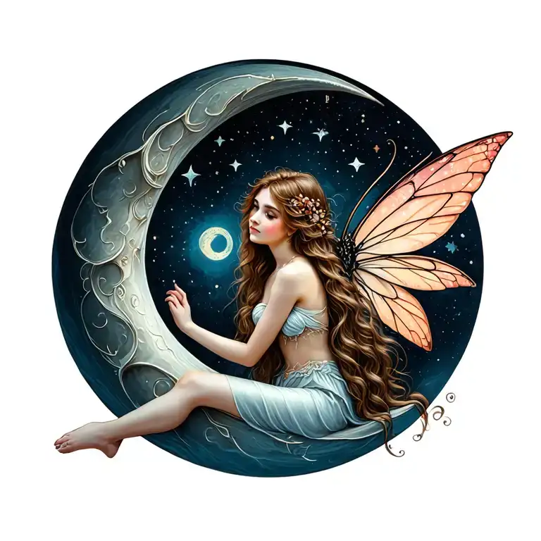 Fairy Sitting On Crescent Moon