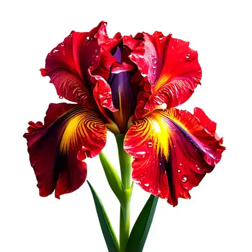 Iris Flower Red With Water Drops