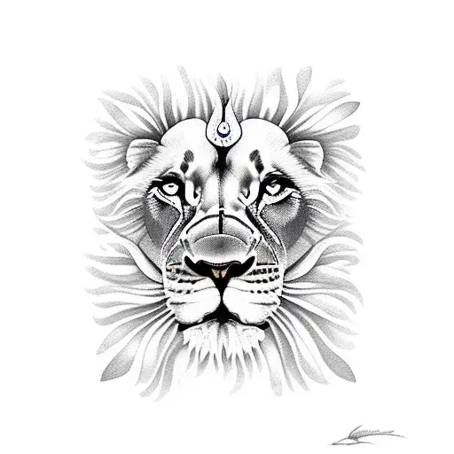 Lion With Lilys In Stripes