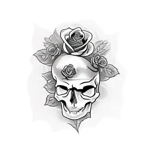 Skull Wearing A Rose Crown Playing A Guitar
