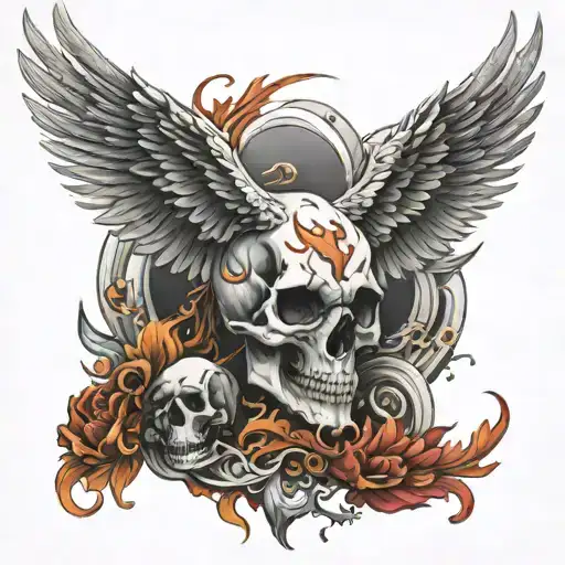 Phoenix In Japanesse Style Whit Some Skull Wearing