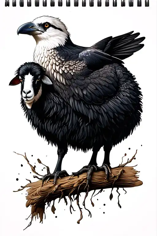 White Crow Standing On A Black Sheep
