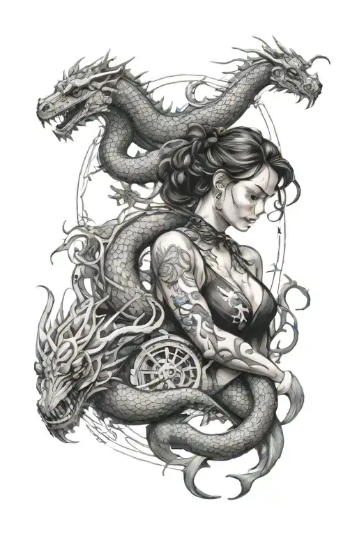 Girl With Zodiac Sign Scorpio And A Dragon Surrounded