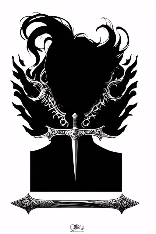 Sword Tattoo On The Back Of The Neck