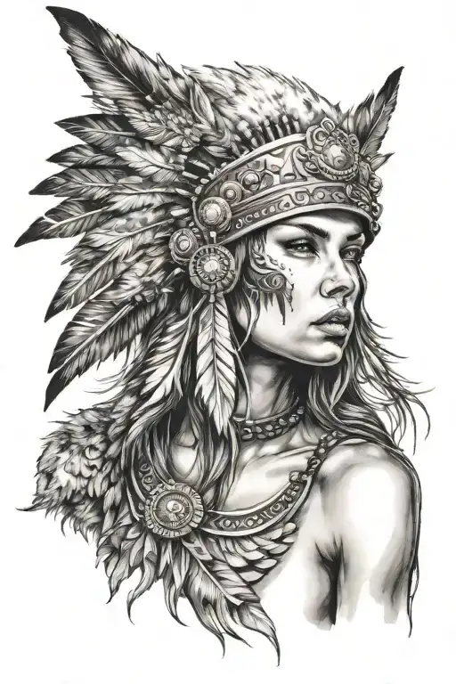 Warrior Woman In Bear Headdress Being Worn