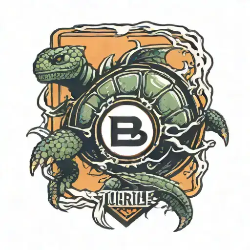 Dragon Ball Turtle School Logo In Orange Color With Rectangular Shape And Looks Like Torn