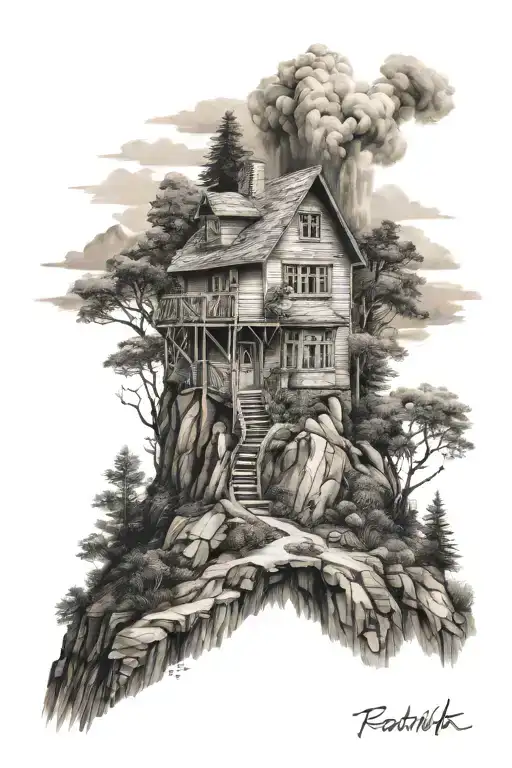 House On Mountain Landscape