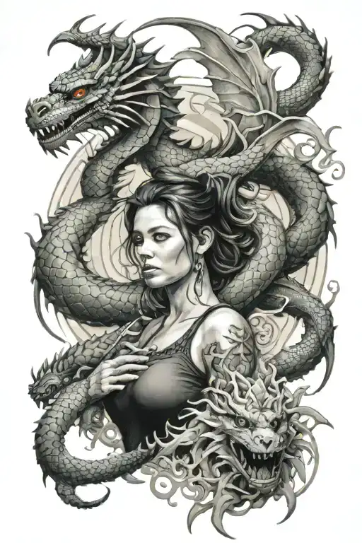 Girl With Zodiac Sign Scorpio And A Dragon Surrounded