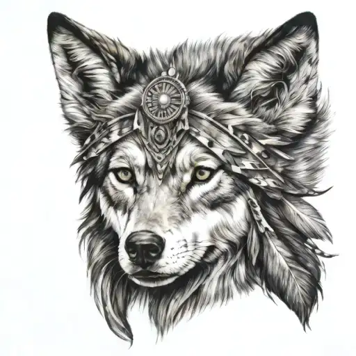 Woman Wearing Wolf Headdress Made