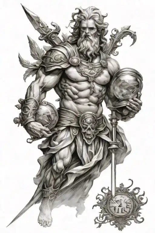 Greek Titan Chronos Time God Holding Scyte And Hourglass