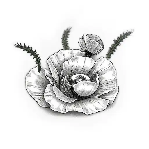 Poppy Flowers With Snake Wrapped Around