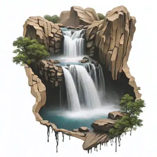 Rocky Waterfall Flowing