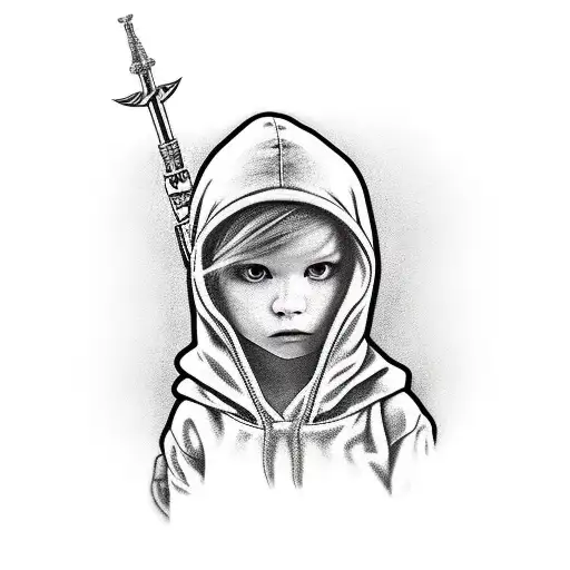 Hooded Little Girl With Handgun