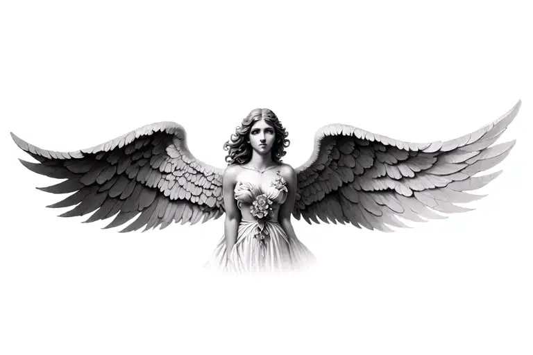 Realistic Black And Grey Beautiful Angel