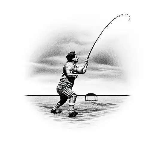 A Football Player Catching A Fish On A Beach With Nordic Symbols In The Background