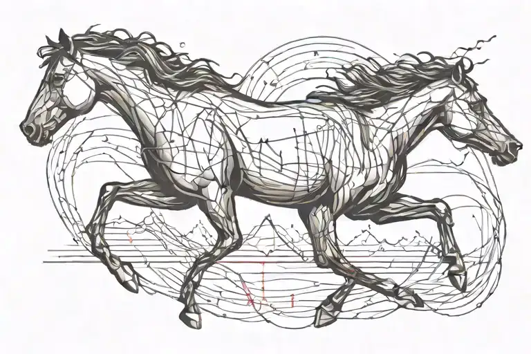 A Cardiogram Line Intertwined With A Running Horse Silhouette