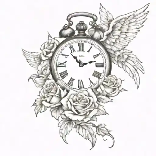 Reloj Del Tiempo Con Alas Rosas Y Color