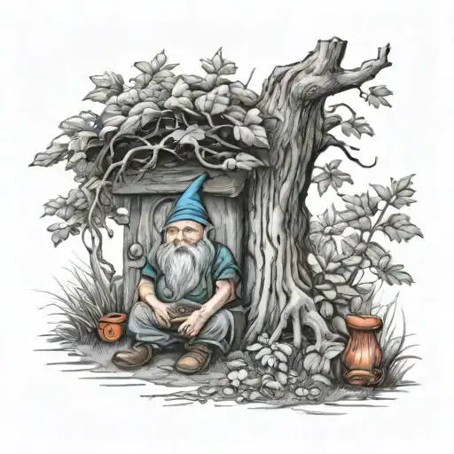 Garden Gnome Sleeping Under A Tree
