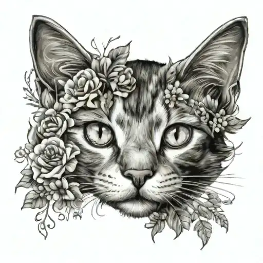 A Realistic Portrait Of A Cat With A Traditional Floral Frame Around It