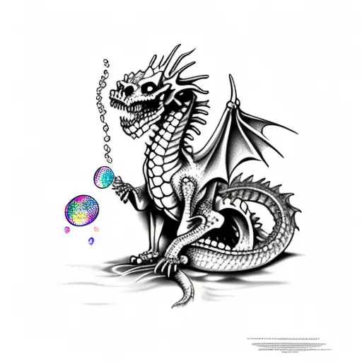 Pretty Dragon Blowing Bubbles To A Skeleton