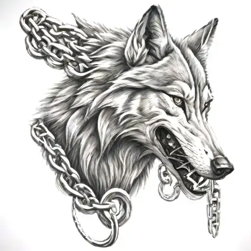 Wolf On A Chain With A Grin