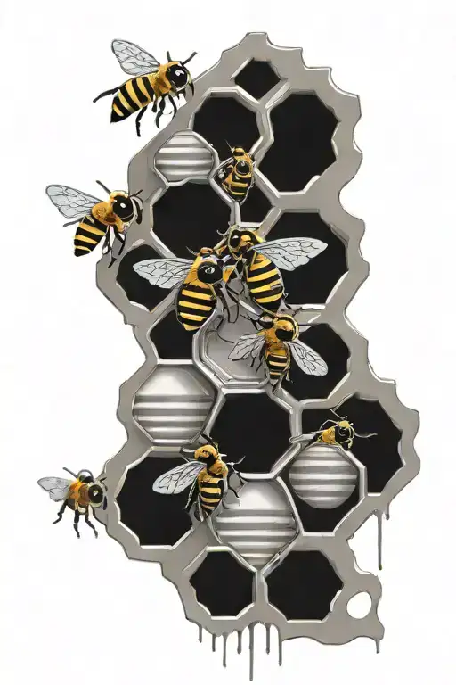 Abstract Beehive With Honey Dripping And Bees Underneath It Gothic Style