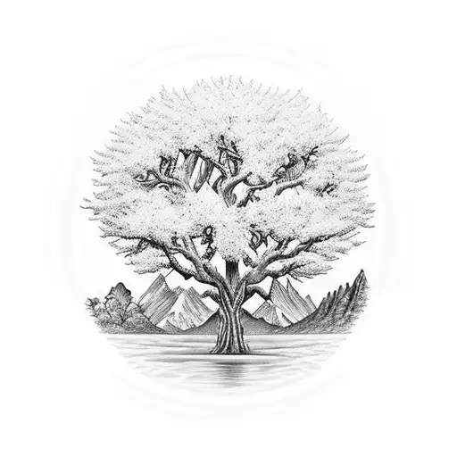 Tree Of Life With Moutains In The Background