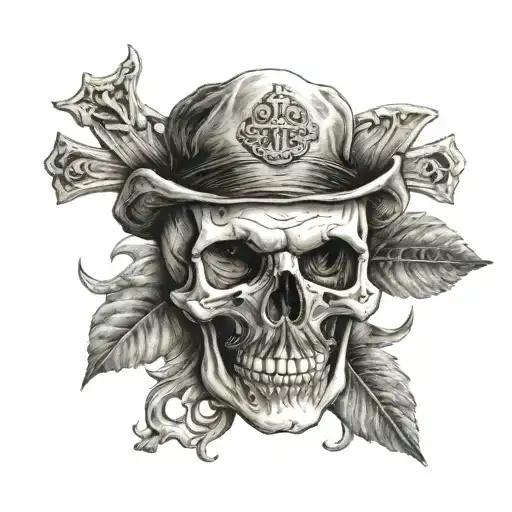 A Skull From The Front With A Mustache With Two Bones In The Shape Of A Cross