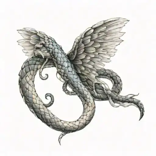 Snake Down Spine With Angle Wings Coming Off The Snake