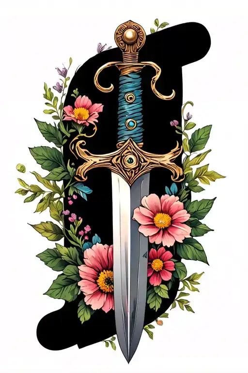Whimsical Sword With Wild Flowers Wrapped Around It