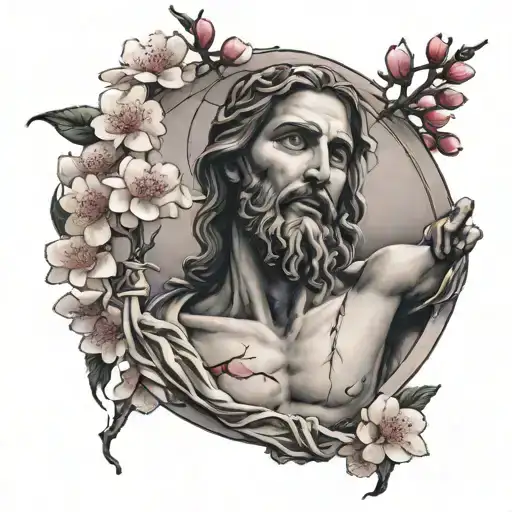 Cherry Blossom And Jesus Christ