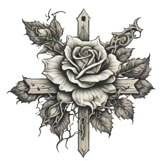 Rose On Thorned Cross