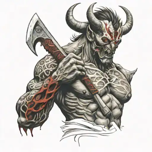 Demon Holding A Bloody Blade Axe Inspired