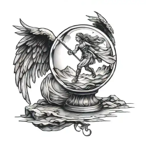 A Crystal Ball With A Valkyrie Silhouette In The Background