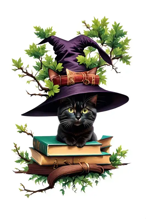 Witch With Cats And Trees And Books