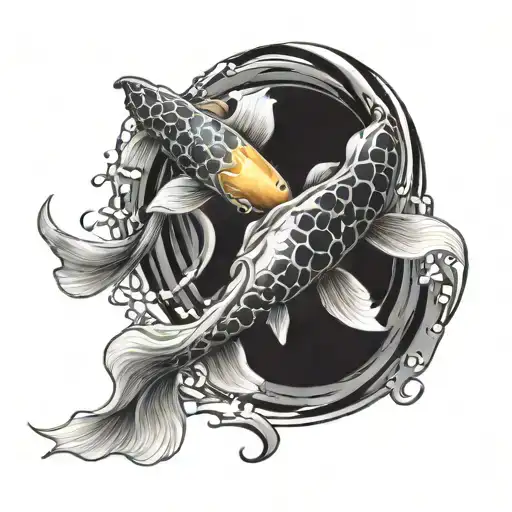 Two Koi Fish Swimming Upstream Together