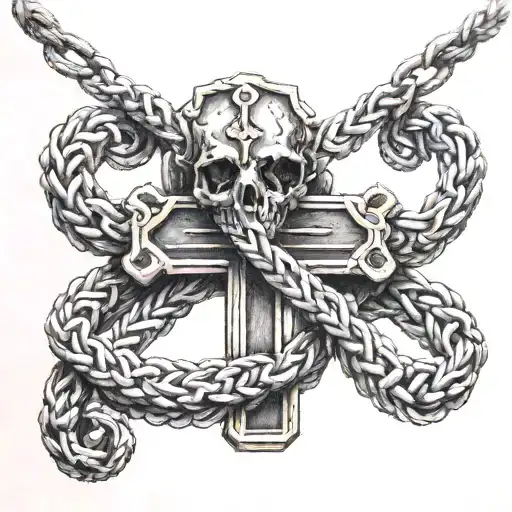 A Biblical Cross With A Noose Tied On It With A Serpent In It