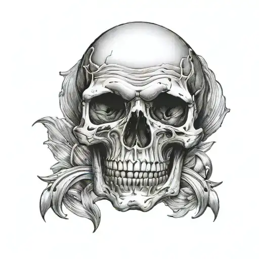 A Skull From The Front With A Mustache With Two Cross-shaped Bones In The Back