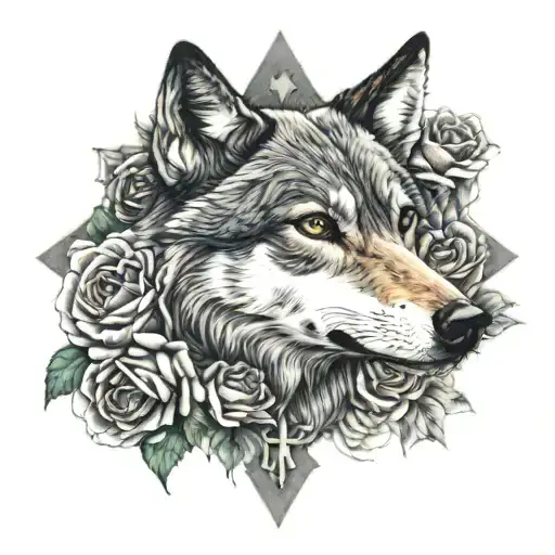 Cross With Wolf Blended By Roses