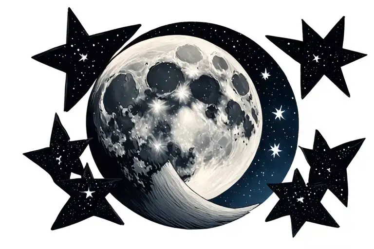 Full Moon And Three Stars Shining