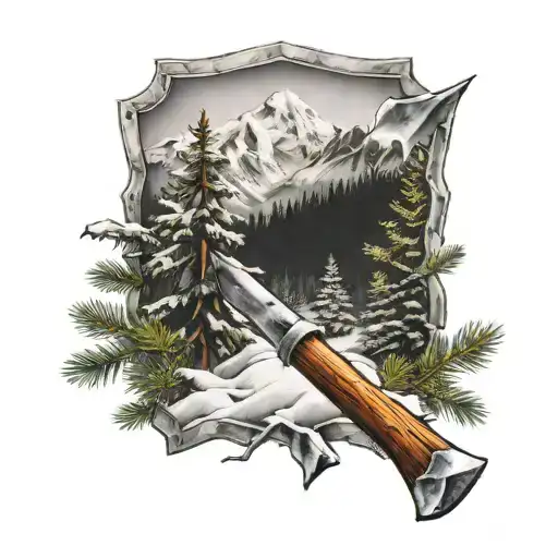 A Pickaxe With Snow-covered Peaks And Pine Trees In The Background