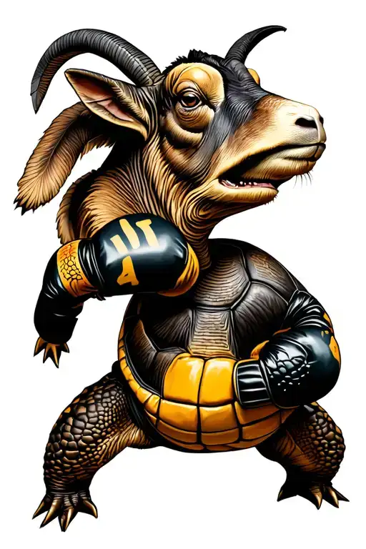 Snapping Turtle With Boxing Gloves Fighting A Goat With Boxing Gloves