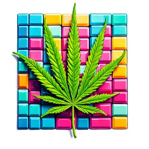 Marijuana Leaf Made From Tetris Blocks